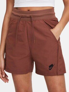 Nike Women’s Dri-Fit High-Rise Shorts With Snap Sides, Red / Brown – Size M
